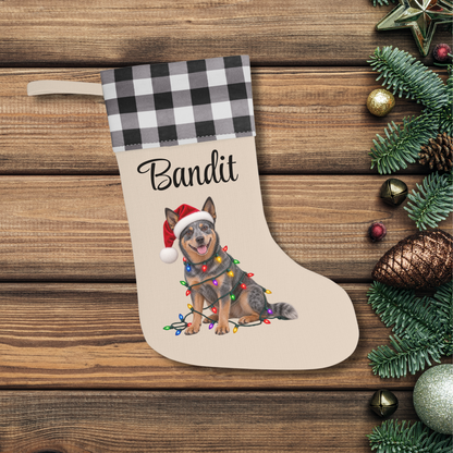 Australian Cattle Dog Personalized Christmas Stocking, Custom Blue Heeler Holiday Stocking, Dog Lover Gift