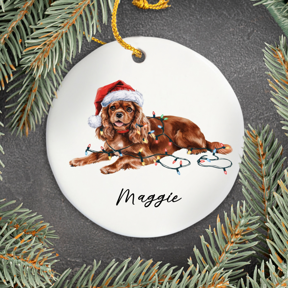 Ruby Cavalier King Charles Spaniel Ornament, Personalized Dog Christmas Decoration, Pet Lover Gift, Custom Holiday Decor