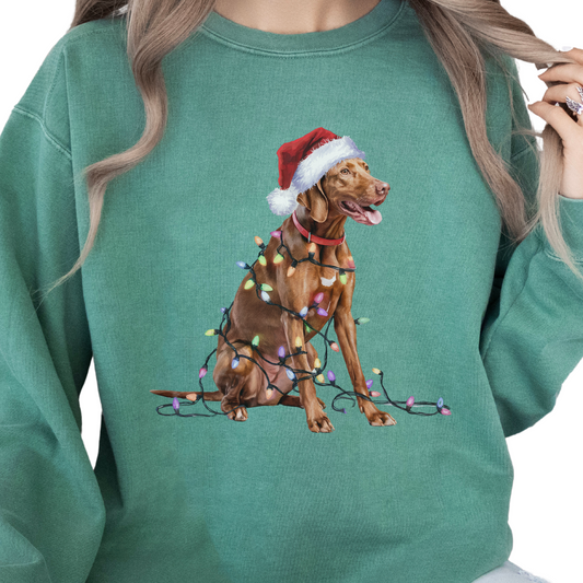 Christmas Vizsla Sweatshirt, Lights Dog Sweater, Vizsla Mom Apparel, Dog Lover Gift