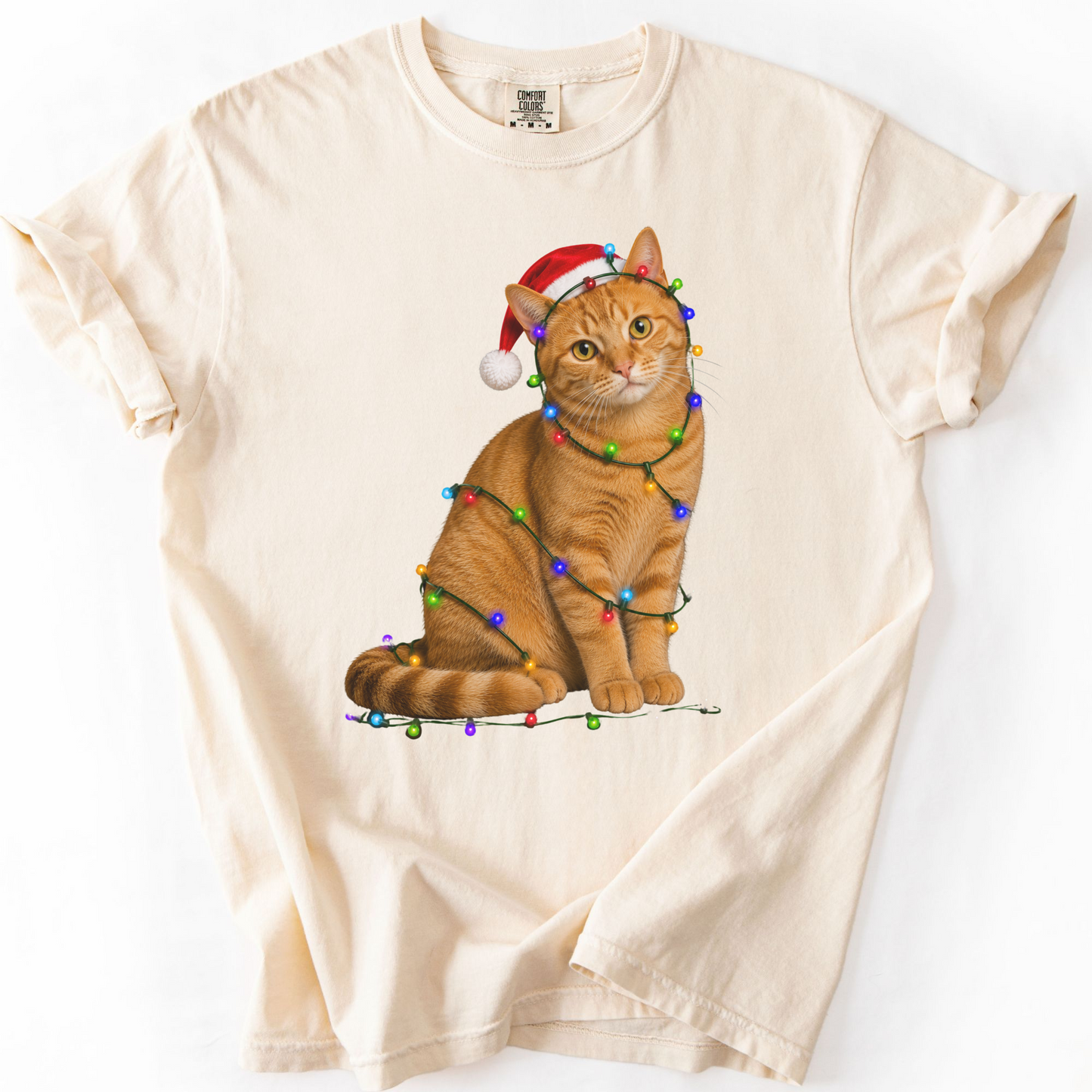 Orange Tabby Christmas Lights Shirt, Comfort Colors Holiday Cat Lover Tee