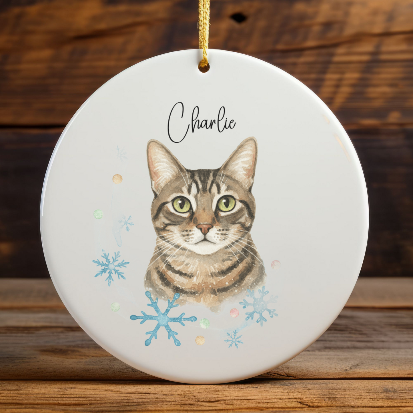 Personalized Pet Photo Ornament, Custom Dog Cat Christmas Ornament with Name, Watercolor Gift