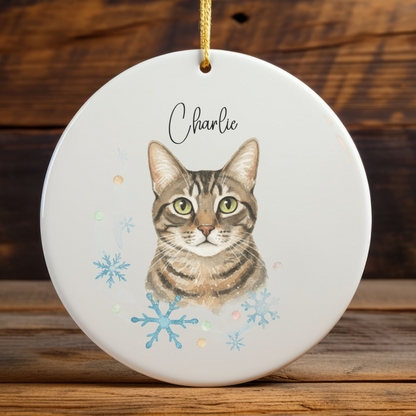 Personalized Pet Photo Ornament, Custom Dog Cat Christmas Ornament with Name, Watercolor Gift