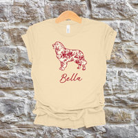 Load image into Gallery viewer, Custom Dog Breed T-Shirt with Name, Personalized Pet Lover Gift, Red Floral Toile Silhouette Dog Tee, Dog Mom Shirt
