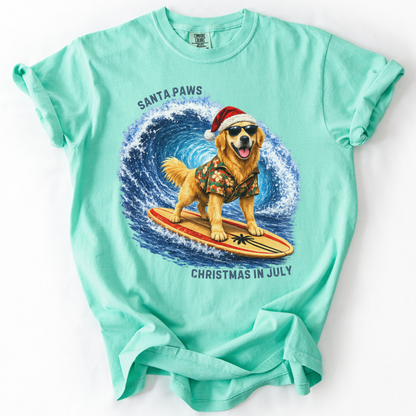 Christmas in July Gift for Golden Retriever Lovers, Santa Paws Beach Shirt