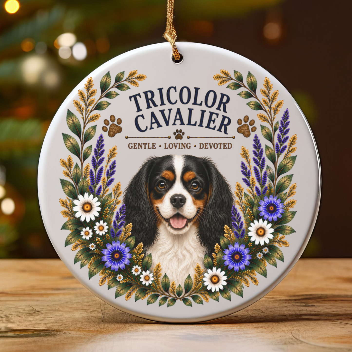 Tricolor Cavalier Ornament, Cavalier King Charles Spaniel Gift, Tricolor Cavalier Dog Mom Keepsake