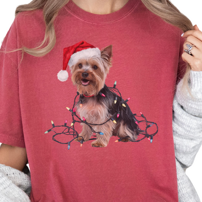 Yorkshire Terrier Christmas Lights Shirt, Festive Holiday Tee for Yorkie Fans