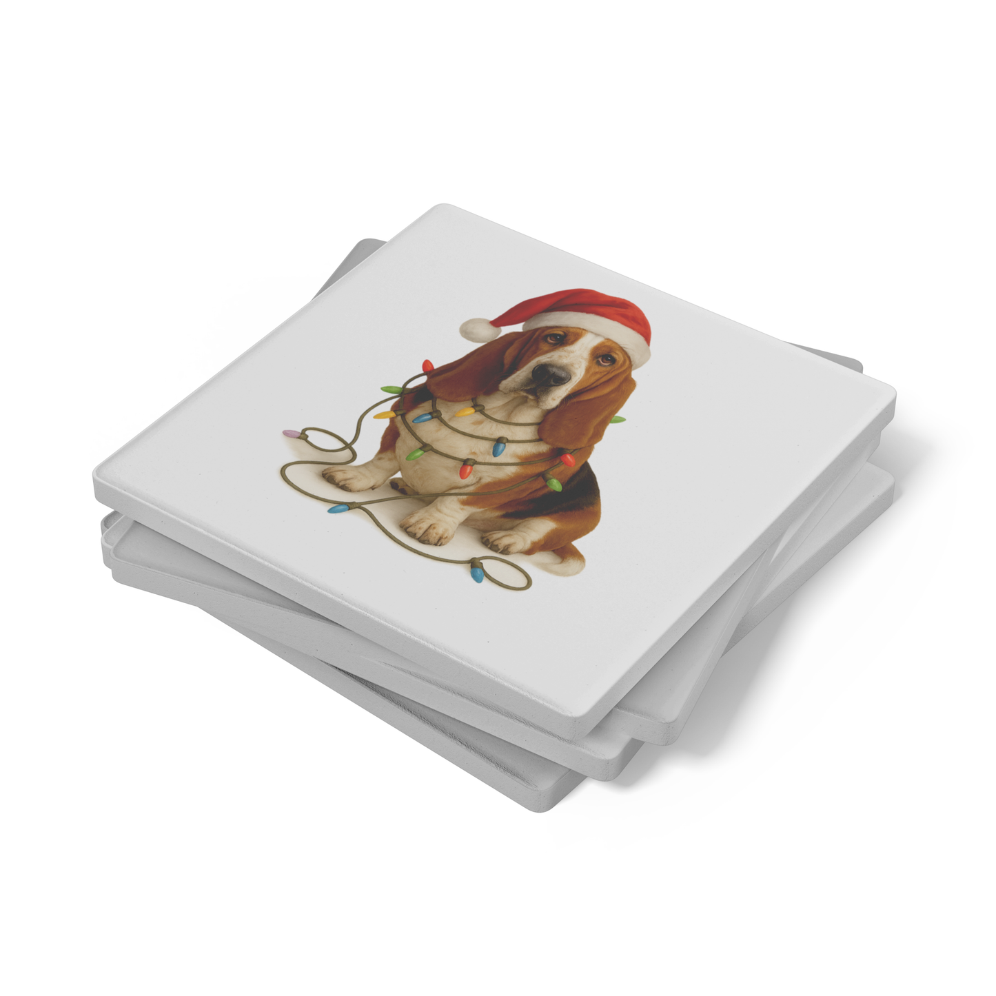 Basset Hound Christmas Lights Dog Coasters