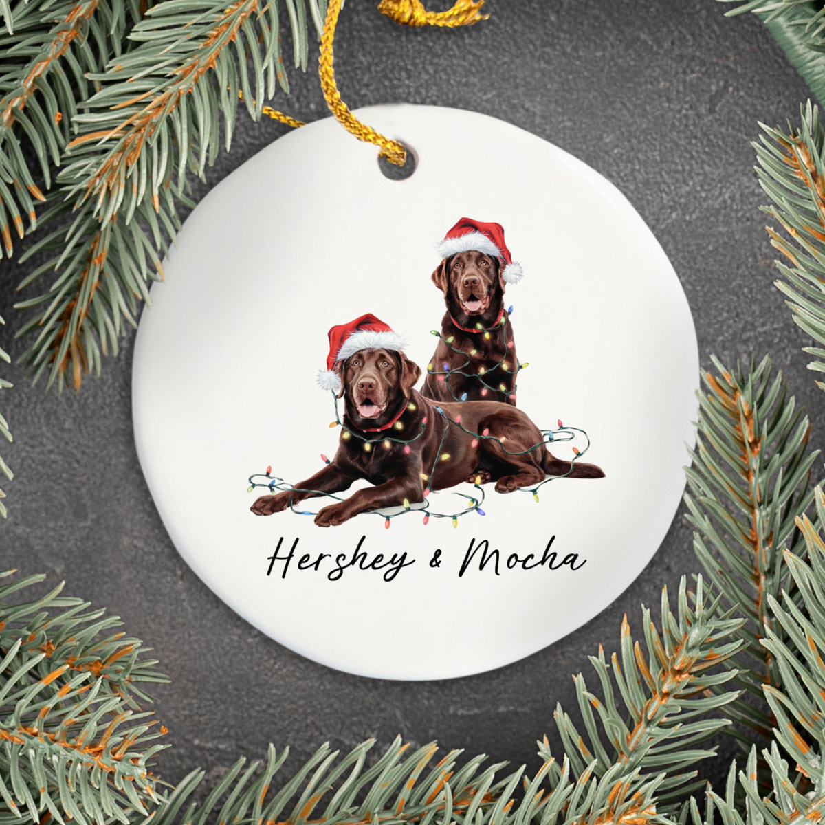 Chocolate Labradors Ornament, Personalized Dog Christmas Decor