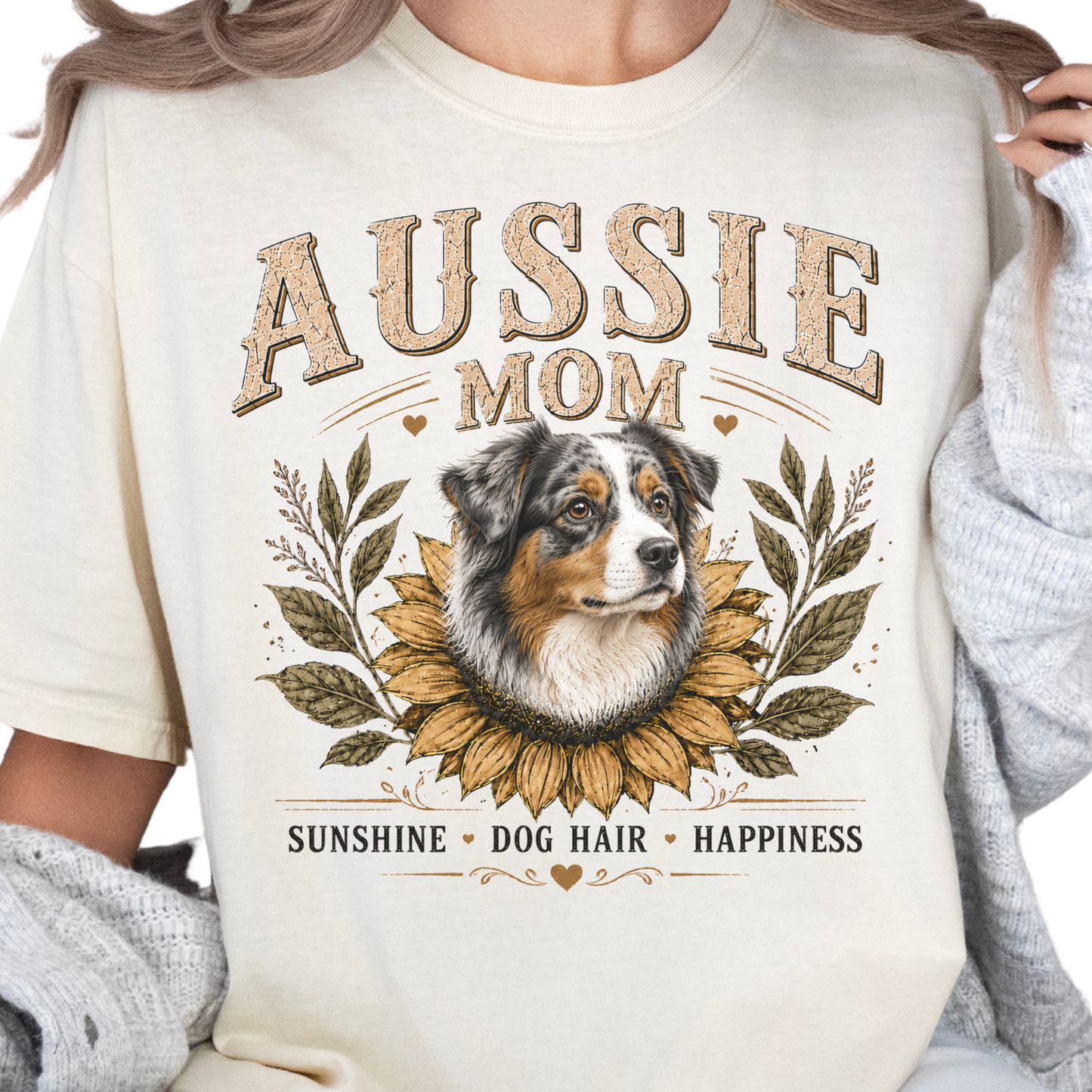 Australian Shepherd Mom Shirt, Aussie Mom Sunflower Tee, Vintage Dog Lover Gift