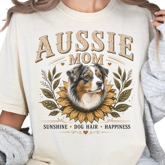 Australian Shepherd Mom Shirt, Aussie Mom Sunflower Tee, Vintage Dog Lover Gift