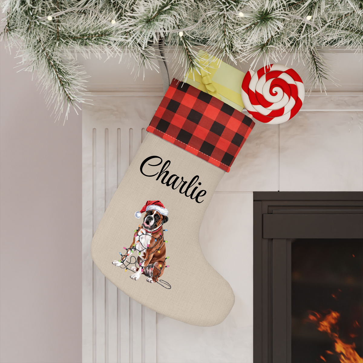 Personalized Boxer Christmas Stocking,  Holiday Decor Gift for Pet Lovers
