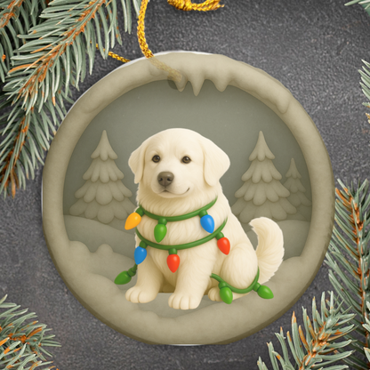 Personalized Great Pyrenees Christmas Ornament, 3D Clay-Style Dog Keepsake with Lights
