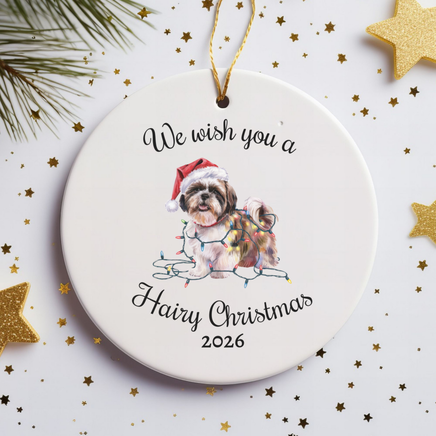 Christmas Shih Tzu Ornament, Christmas Lights Dog Keepsake