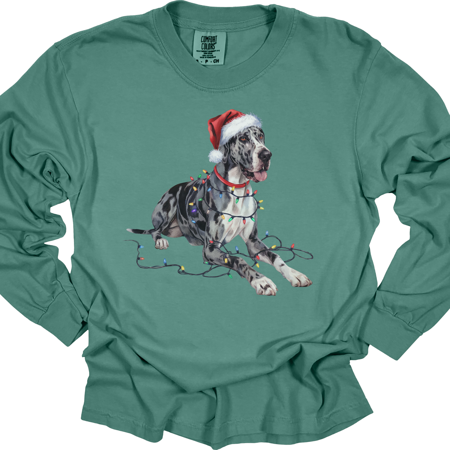 Great Dane Christmas Lights Long Sleeve Shirt, Dog Lover Holiday Top