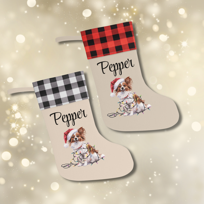 Personalized Papillon Christmas Stocking, Holiday Decor Gift for Pet Lovers