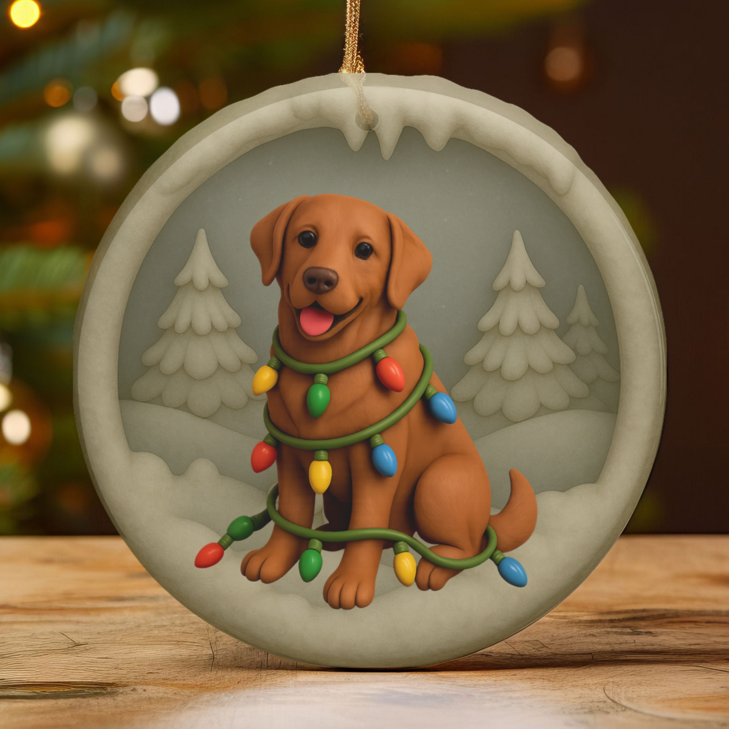 Fox Red Lab Christmas Ornament, Personalized Labrador Retriever Puppy with Holiday Lights, Custom Dog Lover Gift, Tree Decoration