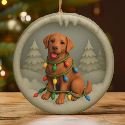 Fox Red Lab Christmas Ornament, Personalized Labrador Retriever Puppy with Holiday Lights, Custom Dog Lover Gift, Tree Decoration