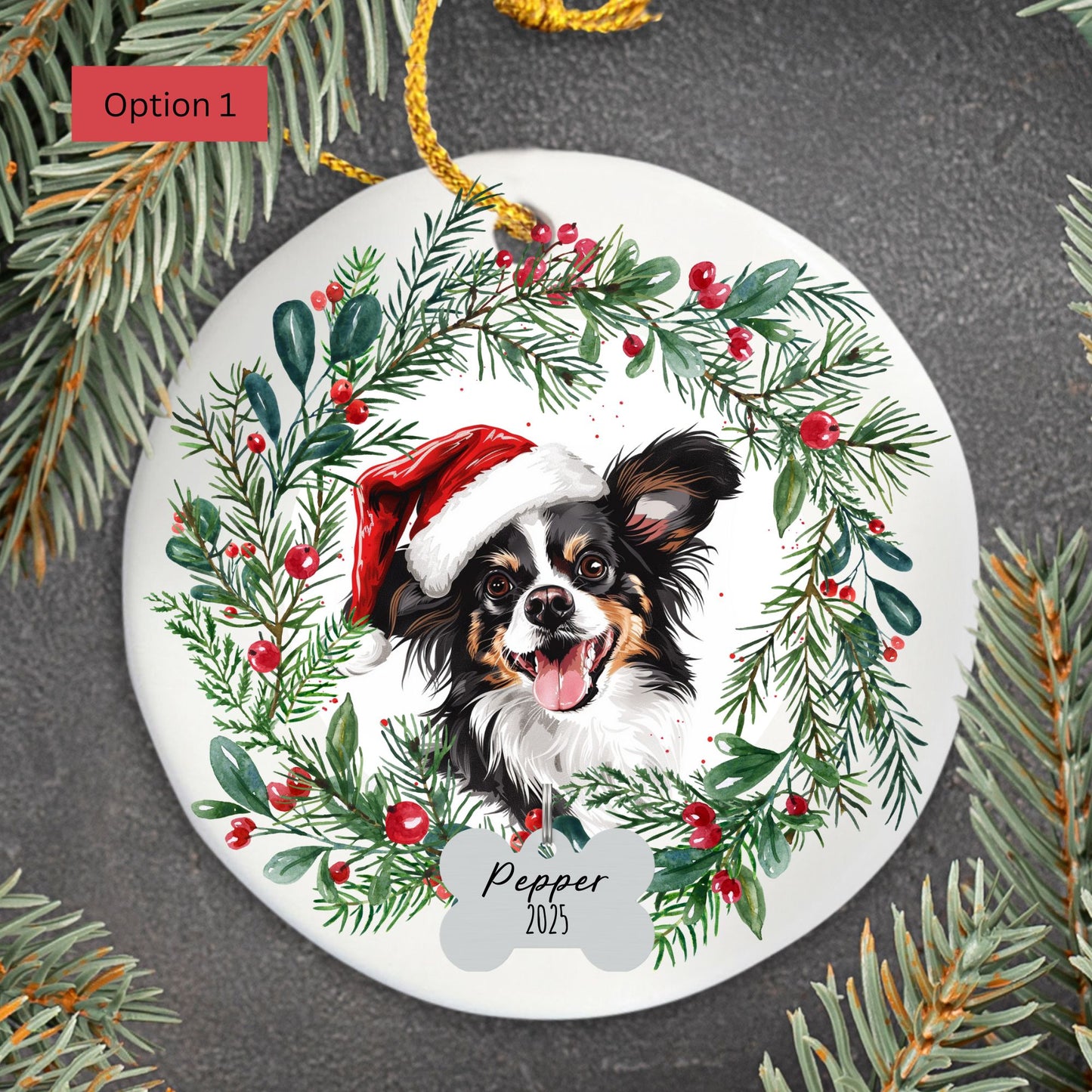 Personalized Papillon Christmas Ornament