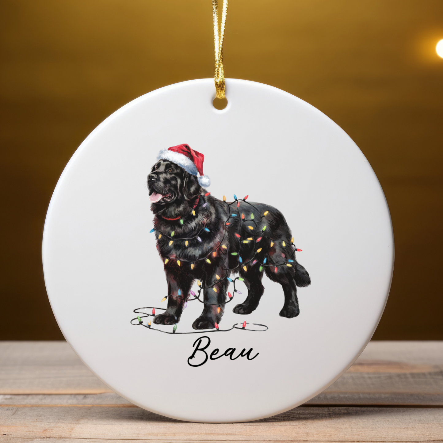 Black Newfoundland Ornament, Personalized Dog Keepsake