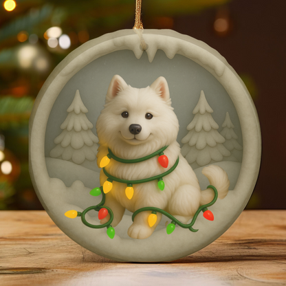 Personalized Samoyed Christmas Ornament, 3D Clay-Style Dog Keepsake with Lights