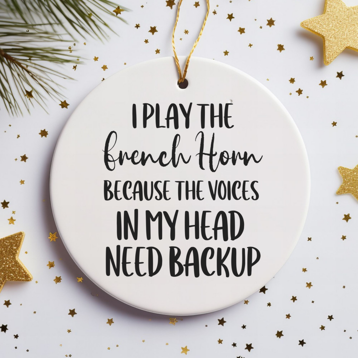 French Horn Ornament, Ceramic Musician Gift