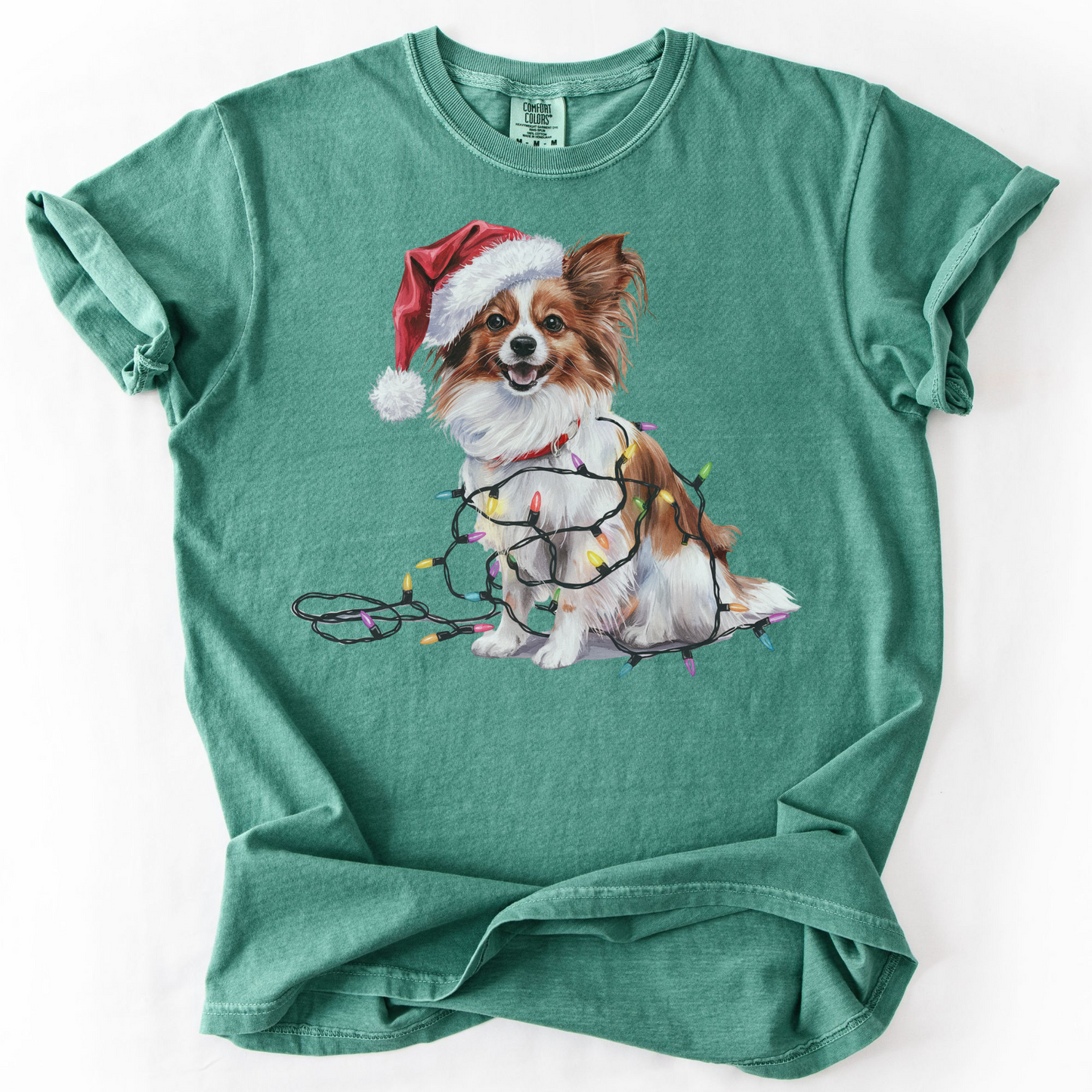 Papillon Christmas Lights Shirt, Festive Holiday Tee for Small Dog Lovers