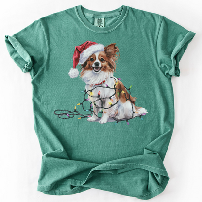 Papillon Christmas Lights Shirt, Festive Holiday Tee for Small Dog Lovers