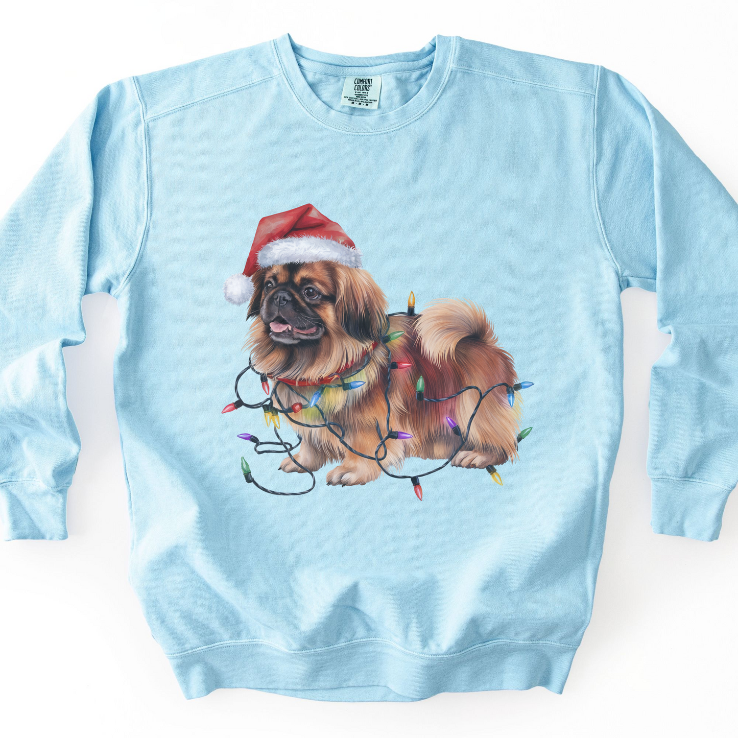 Pekingese Christmas Lights Dog Sweatshirt, Festive Holiday Pet Lover Apparel