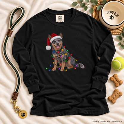Australian Cattle Dog Christmas Comfort Colors Long Sleeve Shirt, Blue Heeler Holiday Gift