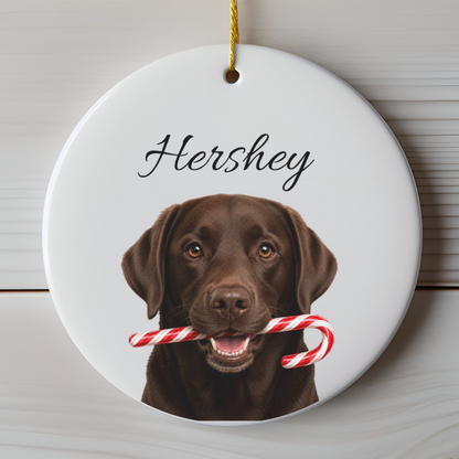Personalized Chocolate Lab Candy Cane Ornament