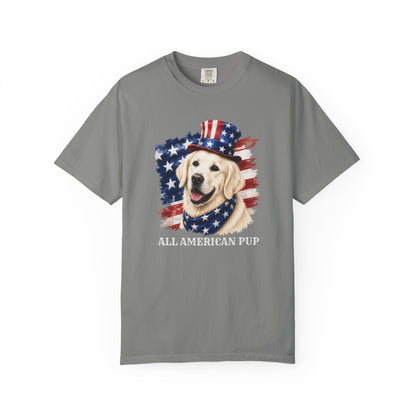 Patriotic English Cream Golden Retriever All American Pup Shirt