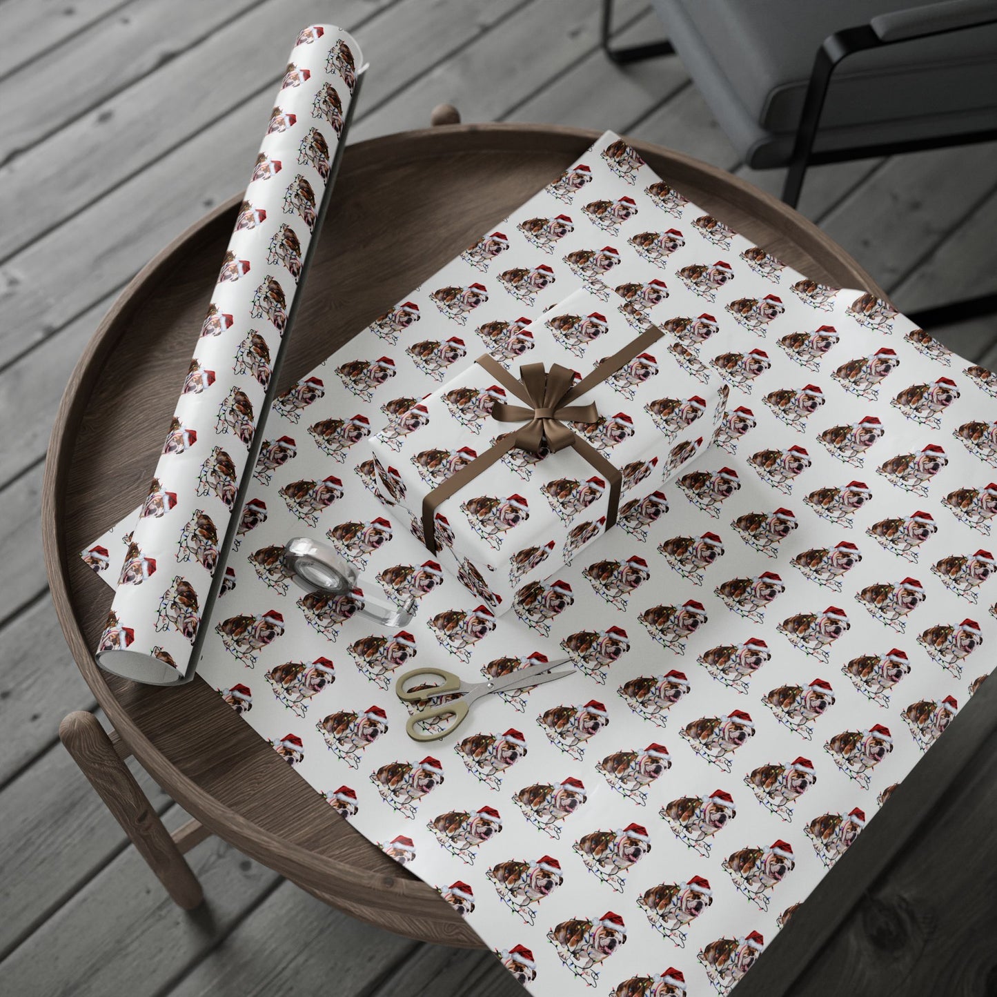 Bulldog Christmas Lights Wrapping Paper