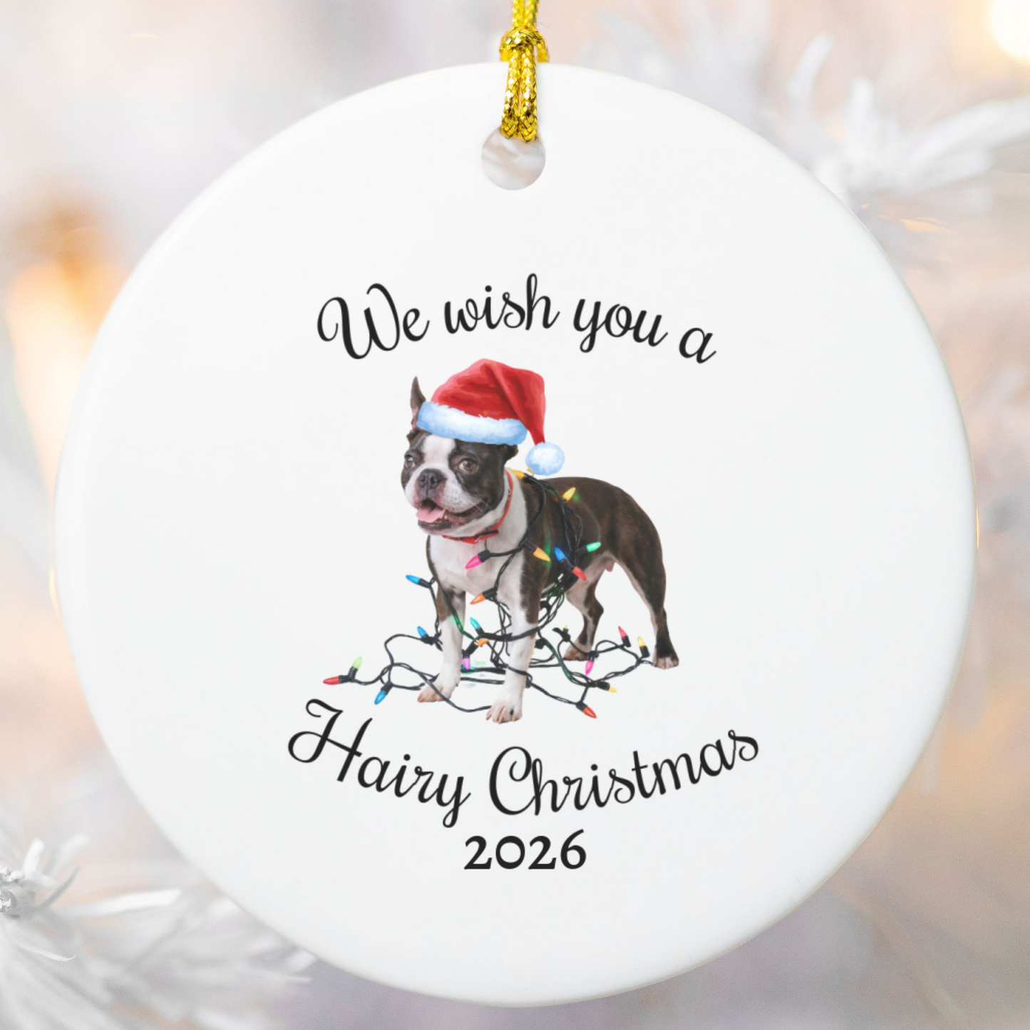 Christmas Boston Terrier Ornament, Christmas Lights Dog Keepsake, Christmas Dog, Boston Terrier Mom, Gift For Dog Lover, Boston Terrier