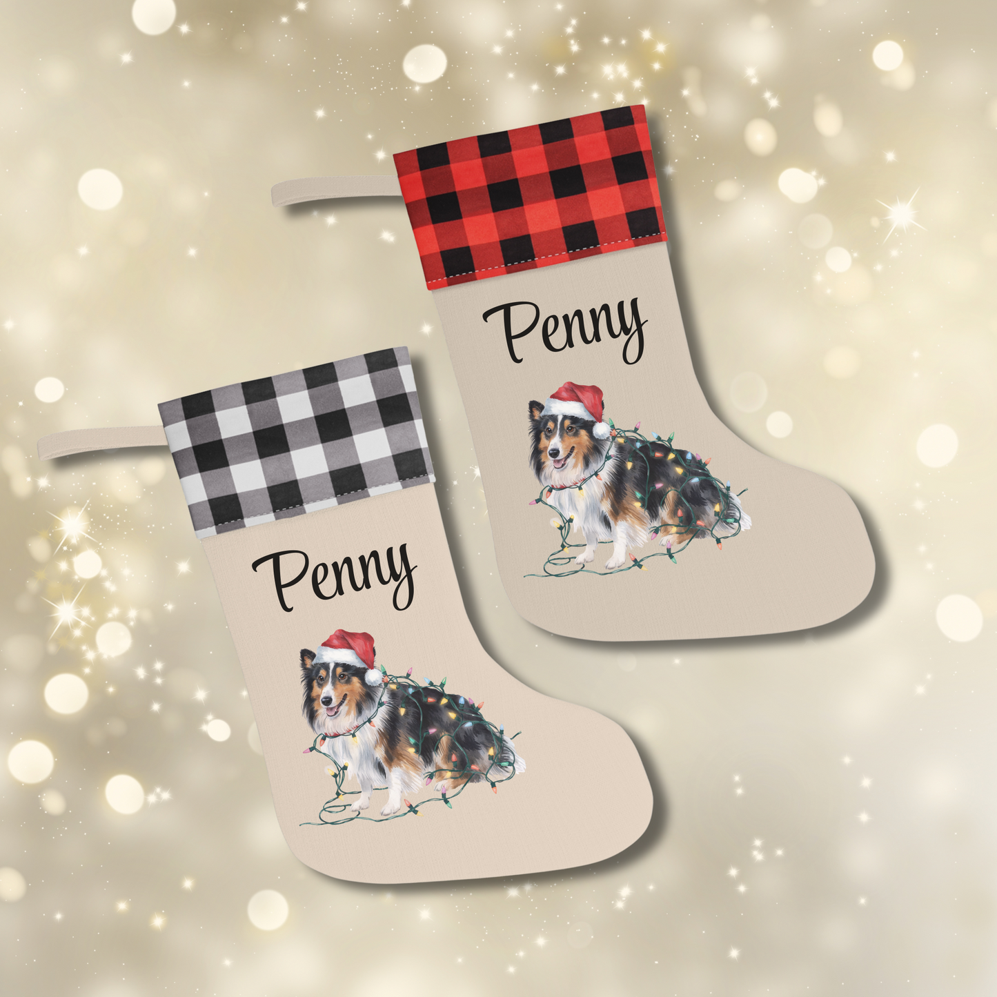 Personalized Shetland Sheepdog Christmas Stocking, Holiday Decor Gift for Pet Lovers