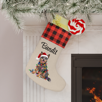 Australian Cattle Dog Personalized Christmas Stocking, Custom Blue Heeler Holiday Stocking, Dog Lover Gift