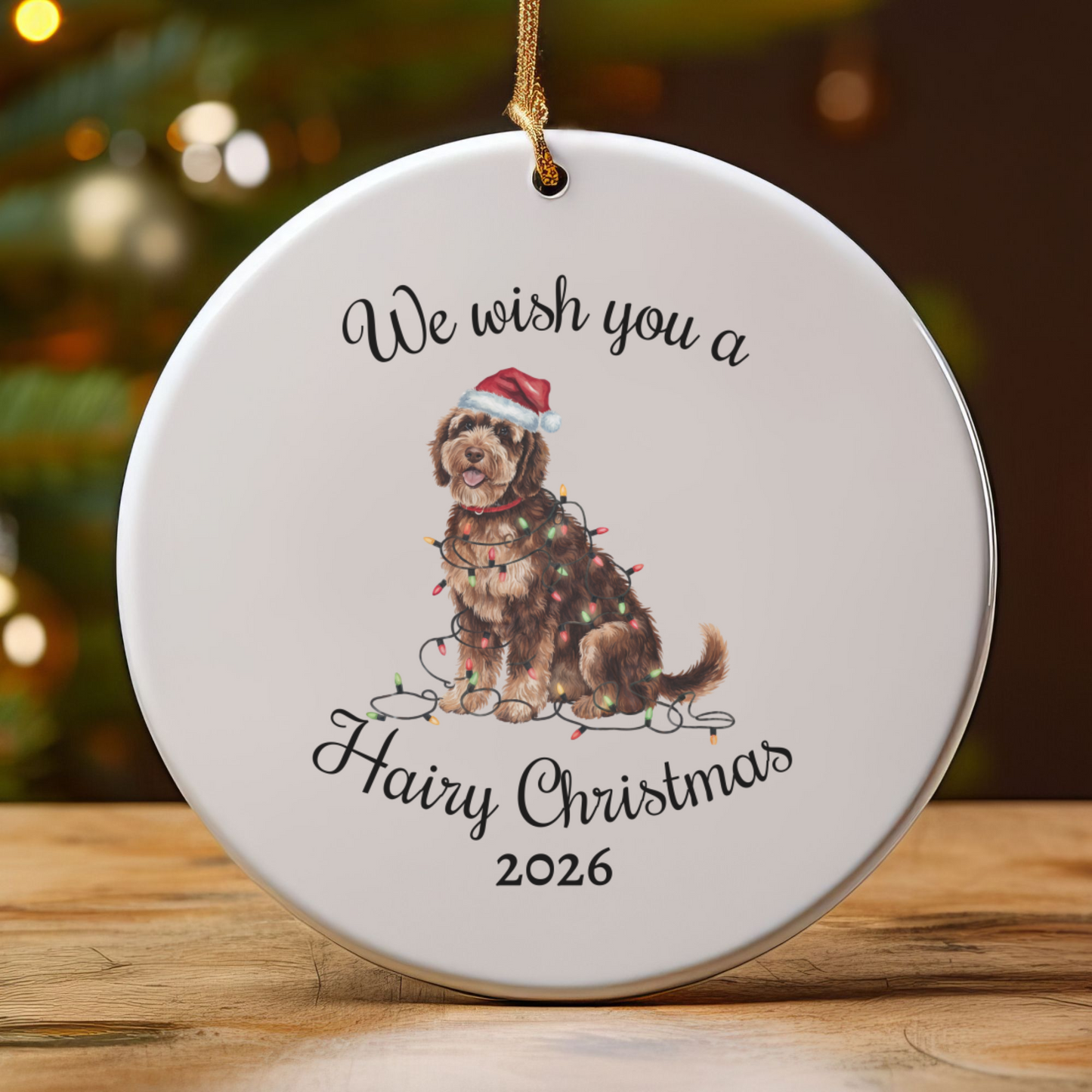 Christmas Portuguese Water Dog Ornament, Christmas Lights Dog Keepsake