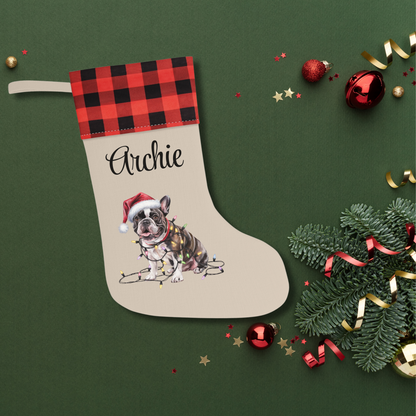 Personalized French Bulldog Christmas Stocking, Holiday Decor Gift for Pet Lovers