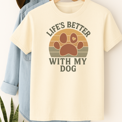 Life’s Better With My Dog Retro Paw Print Shirt