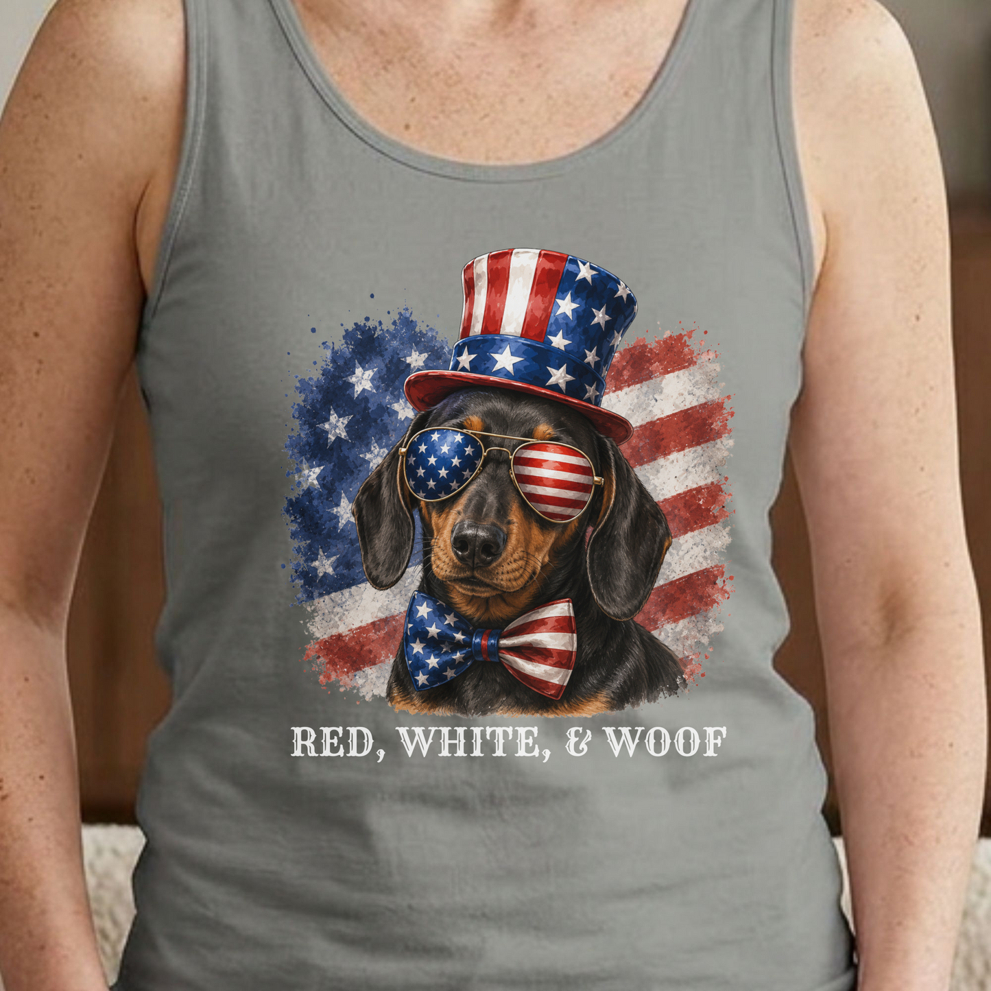 Patriotic Black and Tan Dachshund Tank Top
