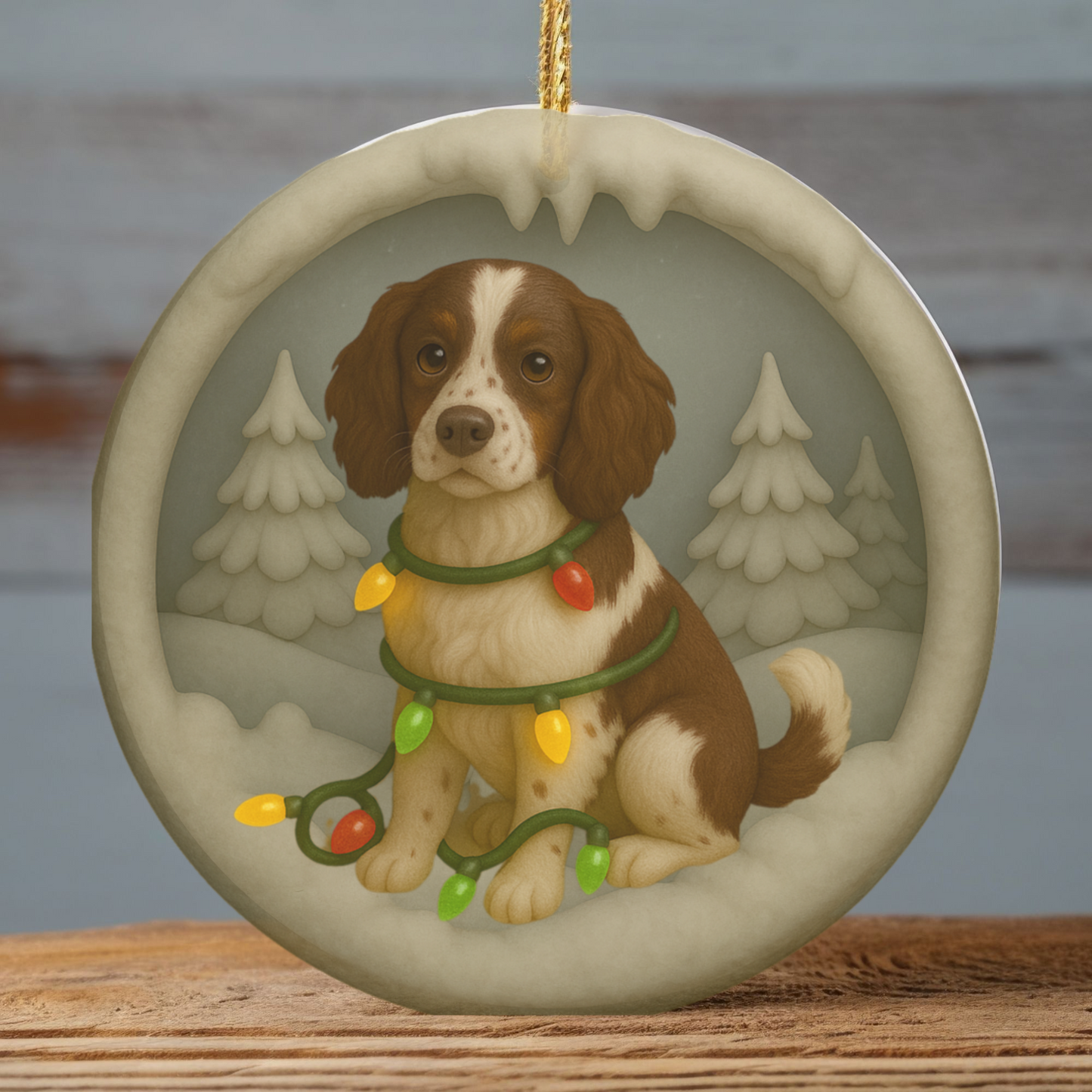 Personalized Springer Spaniel Christmas Ornament, 3D Clay-Style Dog Keepsake with Lights