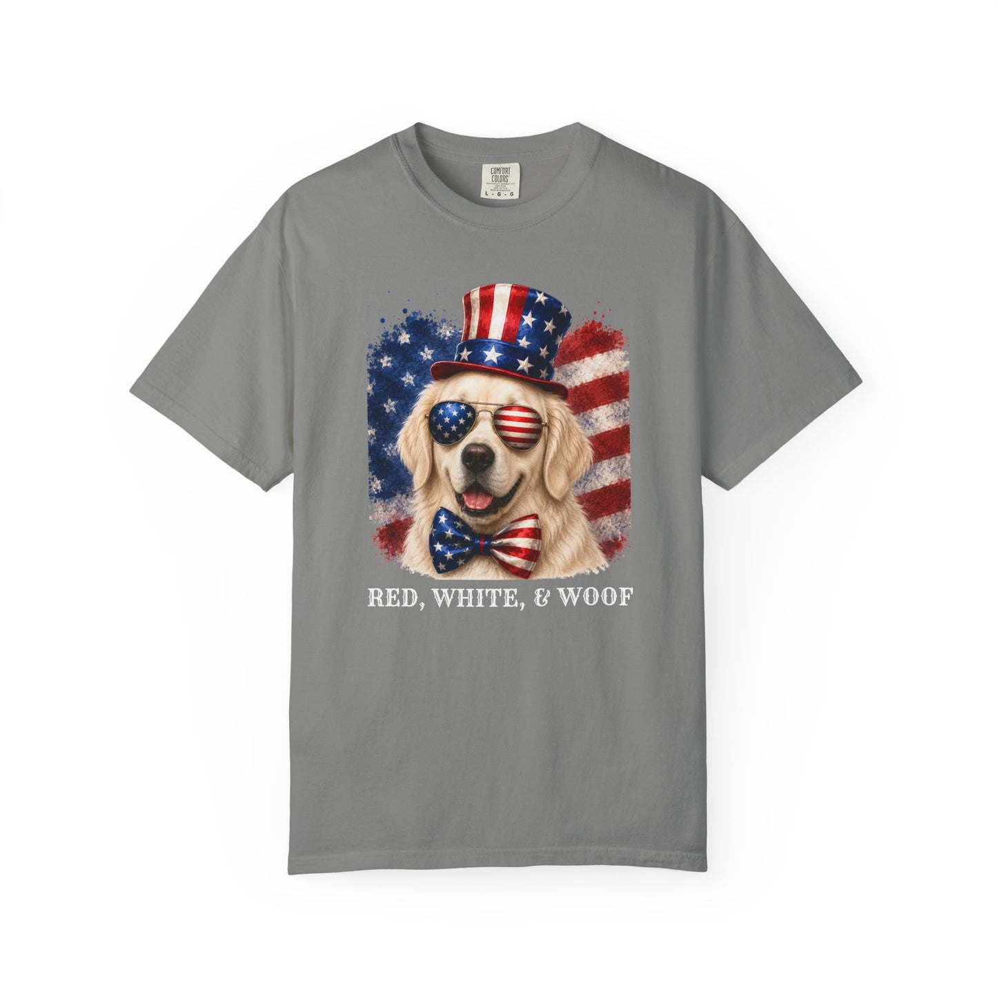 Patriotic English Cream Golden Retriever Red White  & Woof Shirt