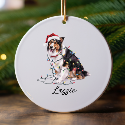 Personalized Collie Christmas Ornament, Custom Dog Ornament, Pet Name Holiday Keepsake