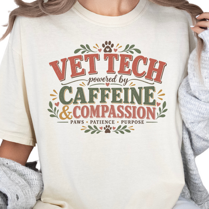 Vet Tech Shirt, Veterinary Technician Gift, Caffeine and Compassion Tee, Vet Tech Apparel