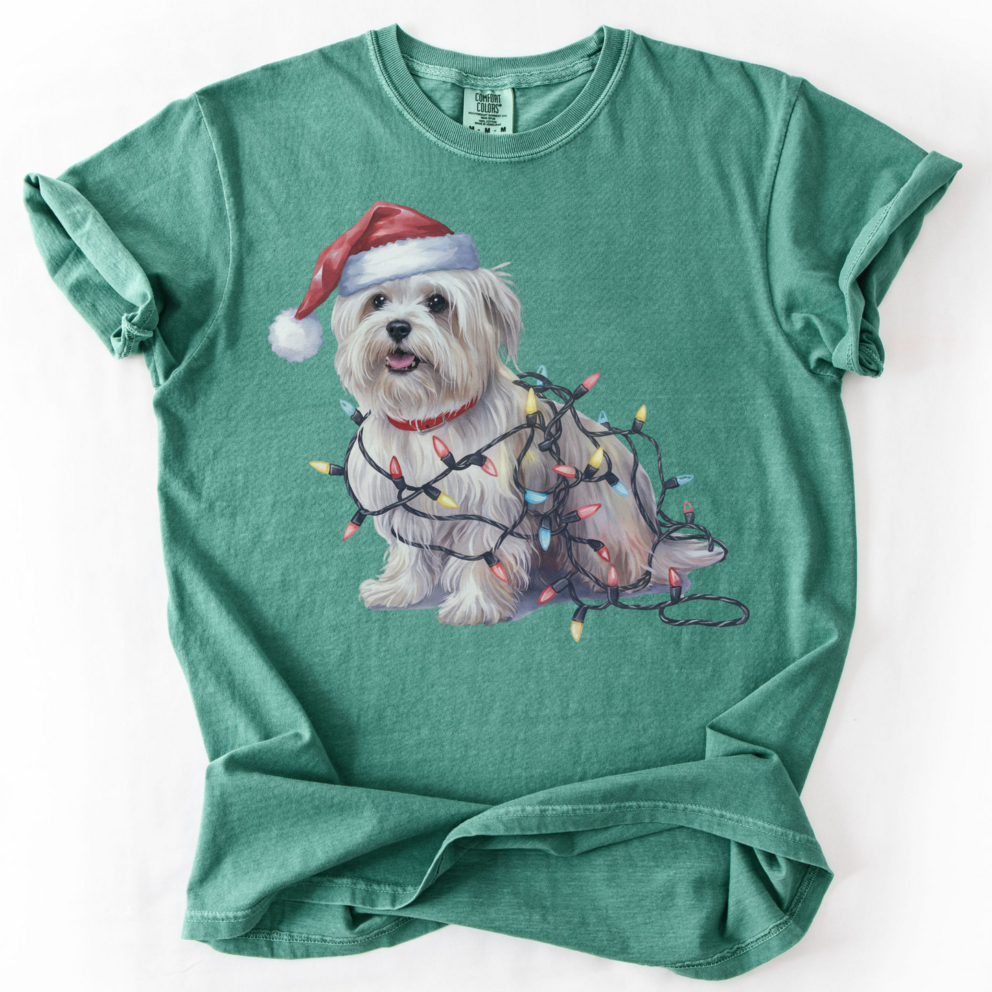 Maltese Christmas Lights Shirt, Festive Holiday Tee for Small Dog Lovers