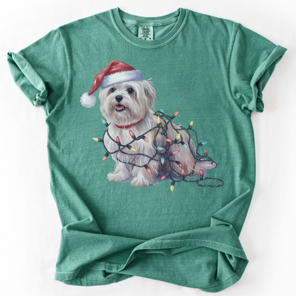 Maltese Christmas Lights Shirt, Festive Holiday Tee for Small Dog Lovers
