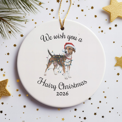 Christmas Smooth Fox Terrier Ornament, Christmas Lights Dog Keepsake