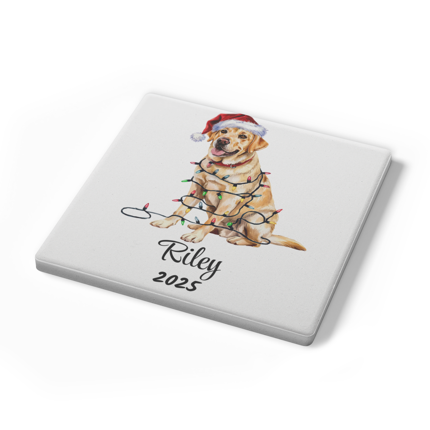 Personalized Yellow Lab Dog Christmas Lights Coasters