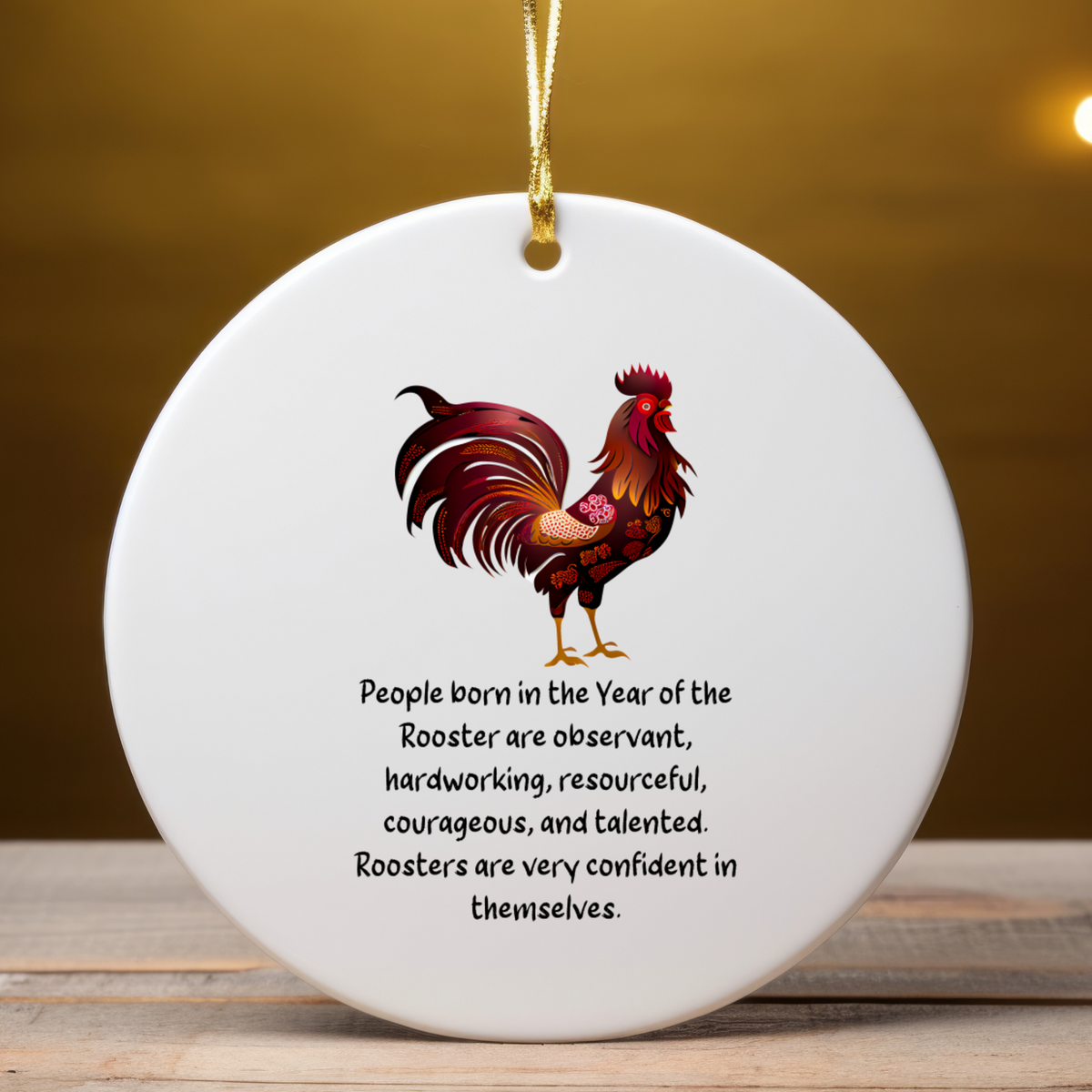 Chinese Zodiac Rooster Ornament, Year of the Rooster Horoscope Gift for Lunar New Year