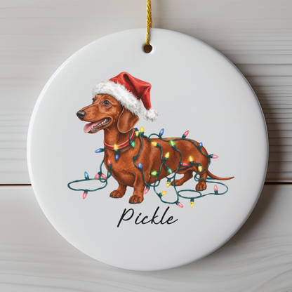 Personalized Red Dachshund Ornament, Dog Christmas Ornament, Custom Pet Name Holiday Decor Gift