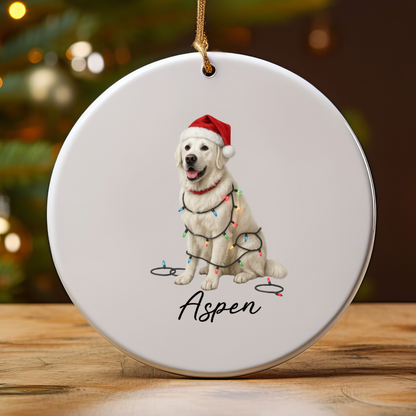 Personalized English Cream Golden Retriever Christmas Lights Ornament